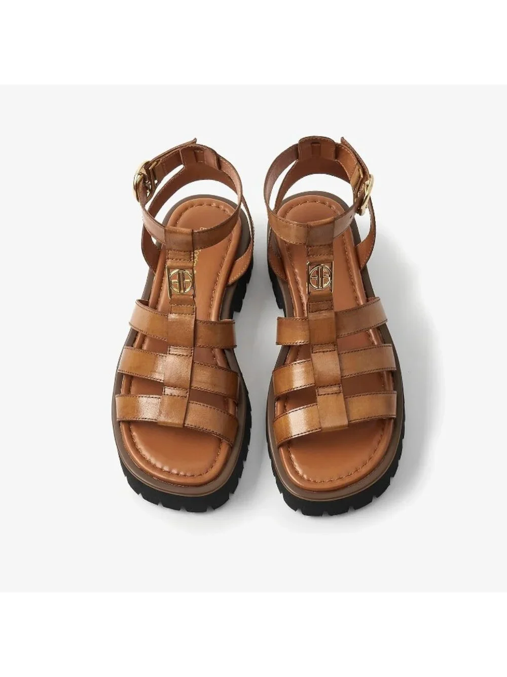 Women's Brown Chunky Gladiator Open Toe Leather Platform Fisherman Sandal Shoes